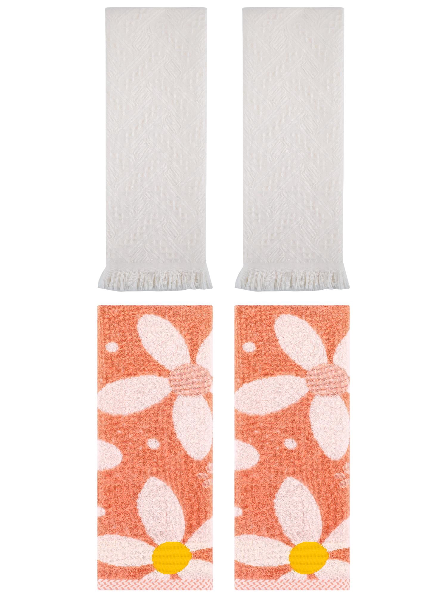 Unique Bargains 4 Pcs Pure Cotton Soft Hand Towel Set 13 x 29 Inch Orange/Beige