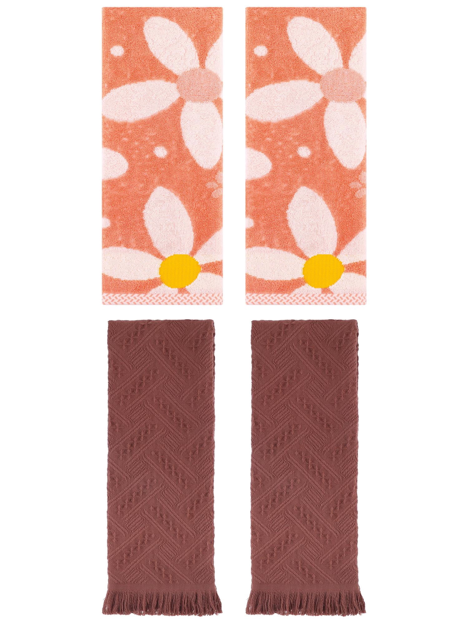 Unique Bargains 4 Pcs Pure Cotton Soft Hand Towel Set 13 x 29 Inch Orange/Brown