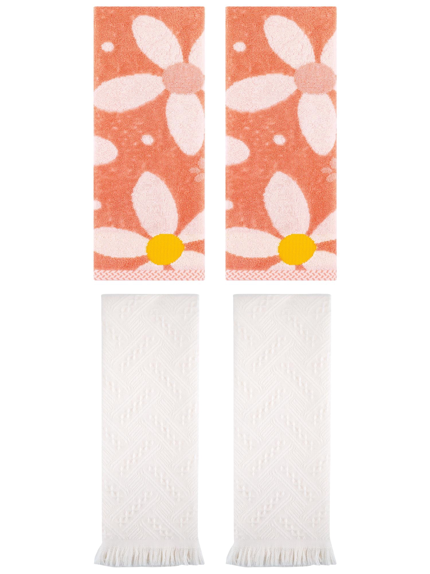 Unique Bargains 4 Pcs Pure Cotton Soft Hand Towel Set 13 x 29 Inch Orange/White