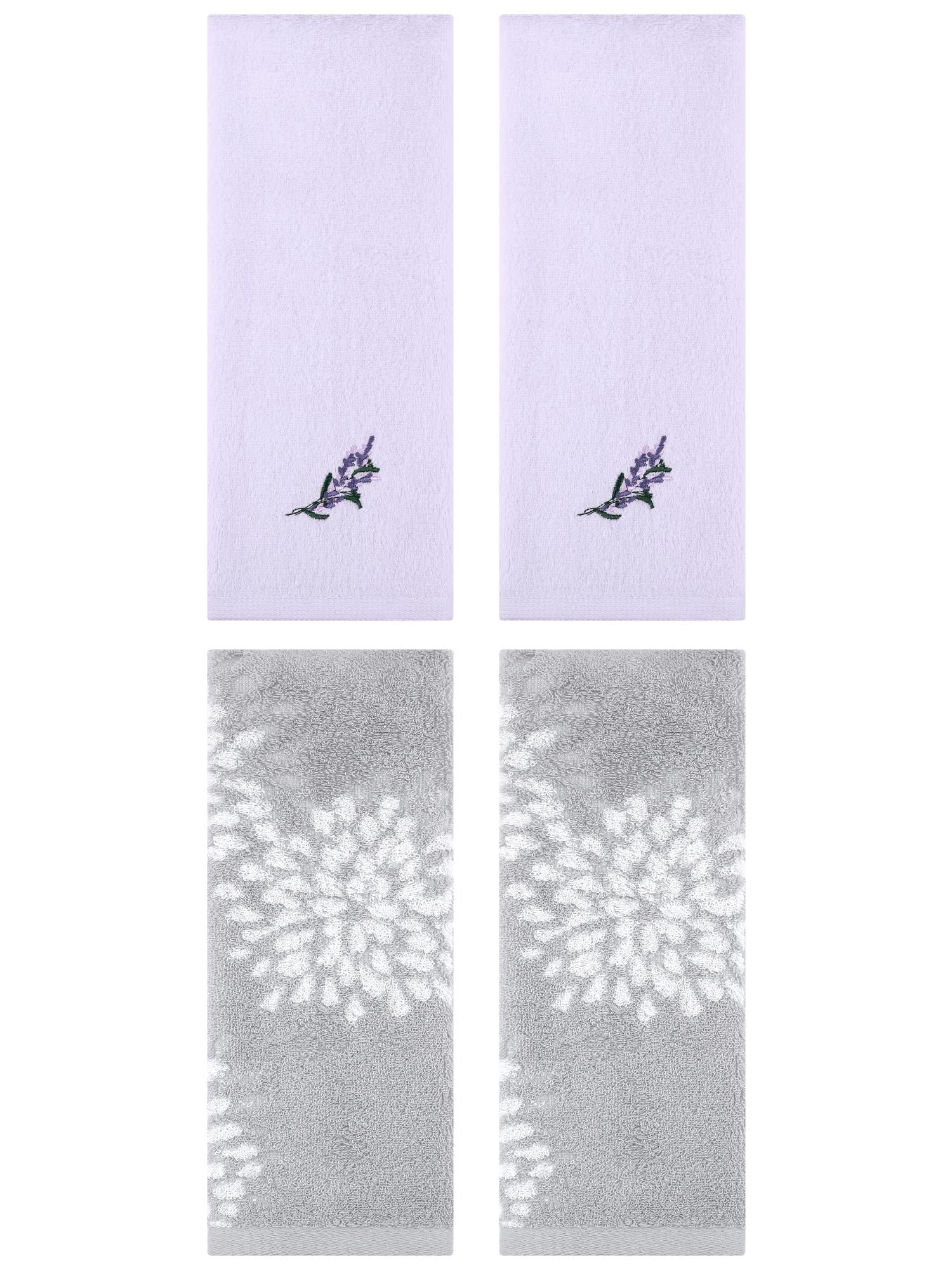 Unique Bargains 4 Pcs Pure Hand Towel Grey/Purple 14" x 30"/13" x 29"