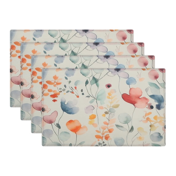 Unique Bargains 4 Pcs Rectangular Leaf Plant Print Placemat 17.72"x11.81" Beige Multicolor