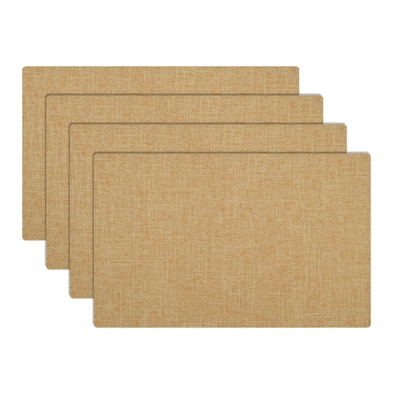 Unique Bargains 4 Pcs Rectangular Solid Color Flax Placemat 17.72"x11.81" Gold Tone Yellow