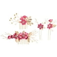 thumbnail image 1 of Unique Bargains 4 Pcs Rhinestone Hair Comb for Bride Flower Side Comb Headpiece Rose Red, 1 of 7