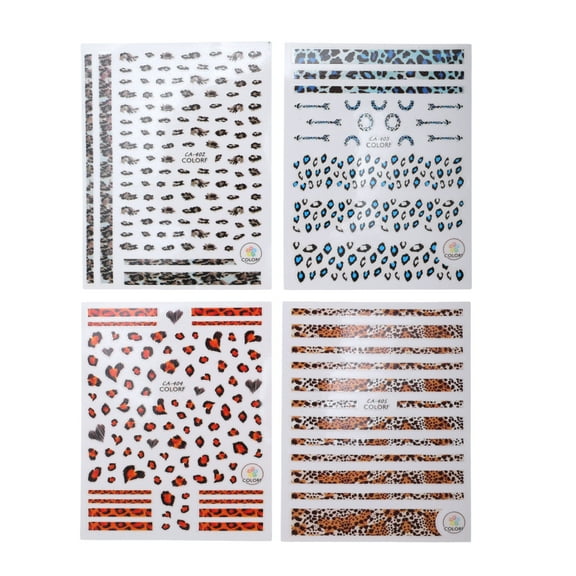 Unique Bargains 4 Pcs Self-Adhesive Leopard Print Nail Art Stickers Brown Blue
