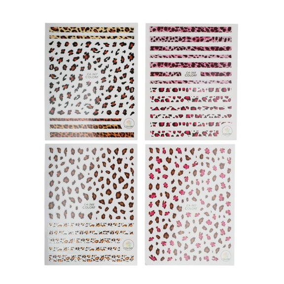 Unique Bargains 4 Pcs Self-Adhesive Leopard Print Nail Art Stickers Pink Brown