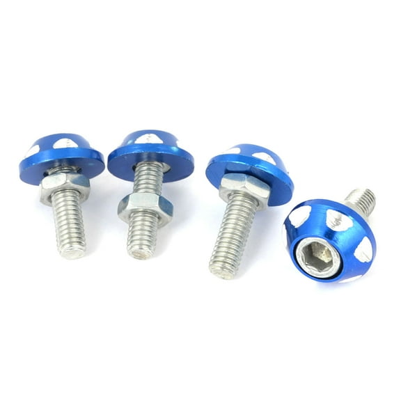 Unique Bargains 4 Pcs Silver Tone Blue Hex Head Car Decorative License Plate Bolts Screws