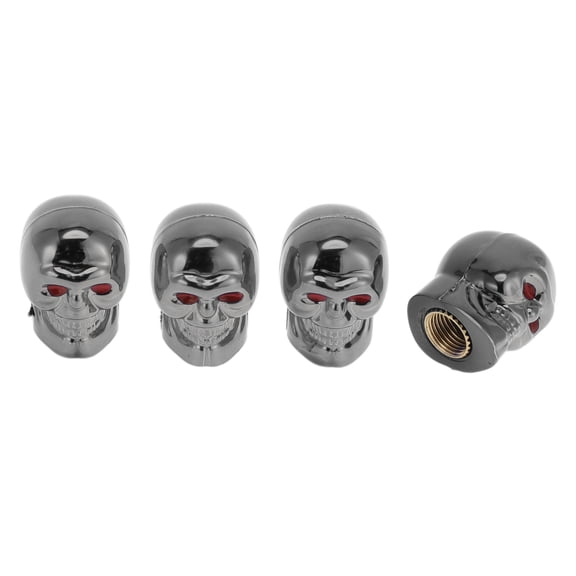Unique Bargains 4 Pcs Skull Head Shape Tire Valve Stem Caps Decorative Tyre Valve Dust Covers 7x22mm Plastic Copper Titanium Tone
