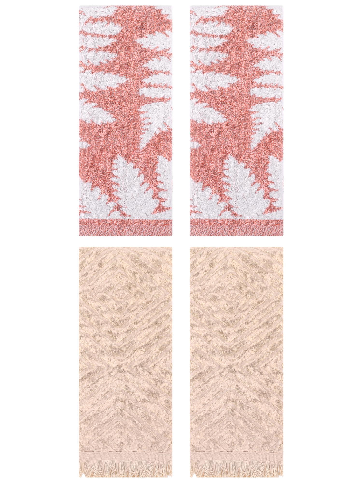 Unique Bargains 4 Pcs Soft Absorbent Bath Hand Towels 13 x 29 Inch Pink/Brown