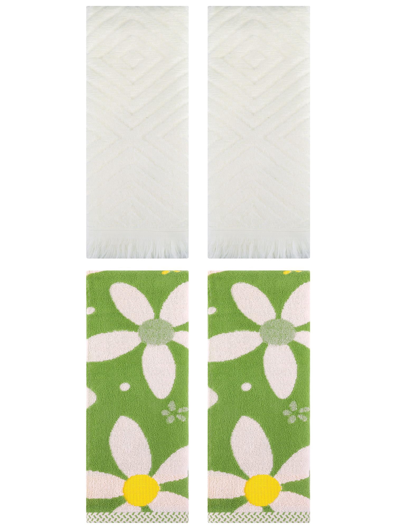 Unique Bargains 4 Pcs Soft Absorbent Bathroom Hand Towels 13 x 29 Inch Green/Beige