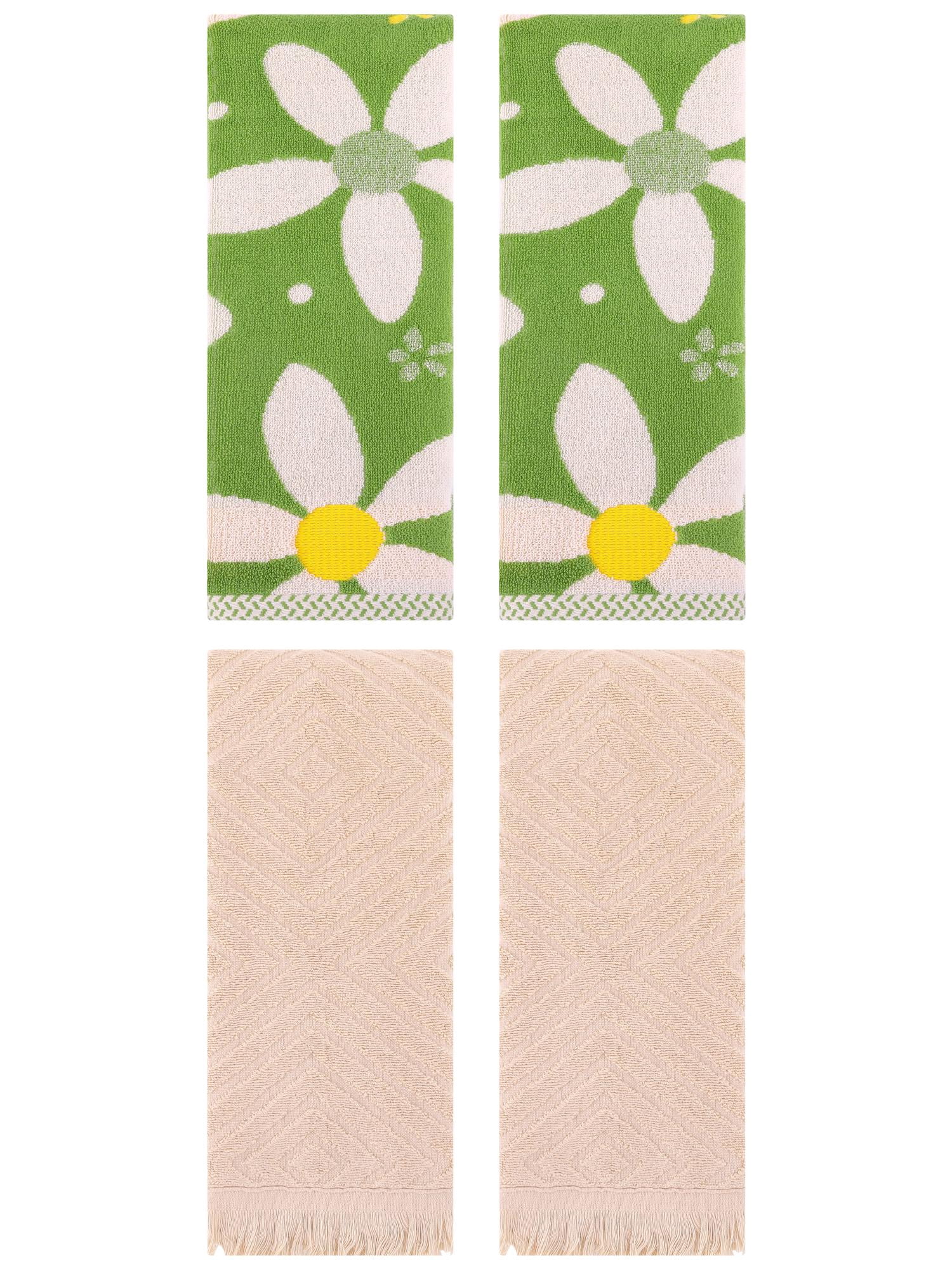 Unique Bargains 4 Pcs Soft Absorbent Bathroom Hand Towels 13 x 29 Inch Green/Brown