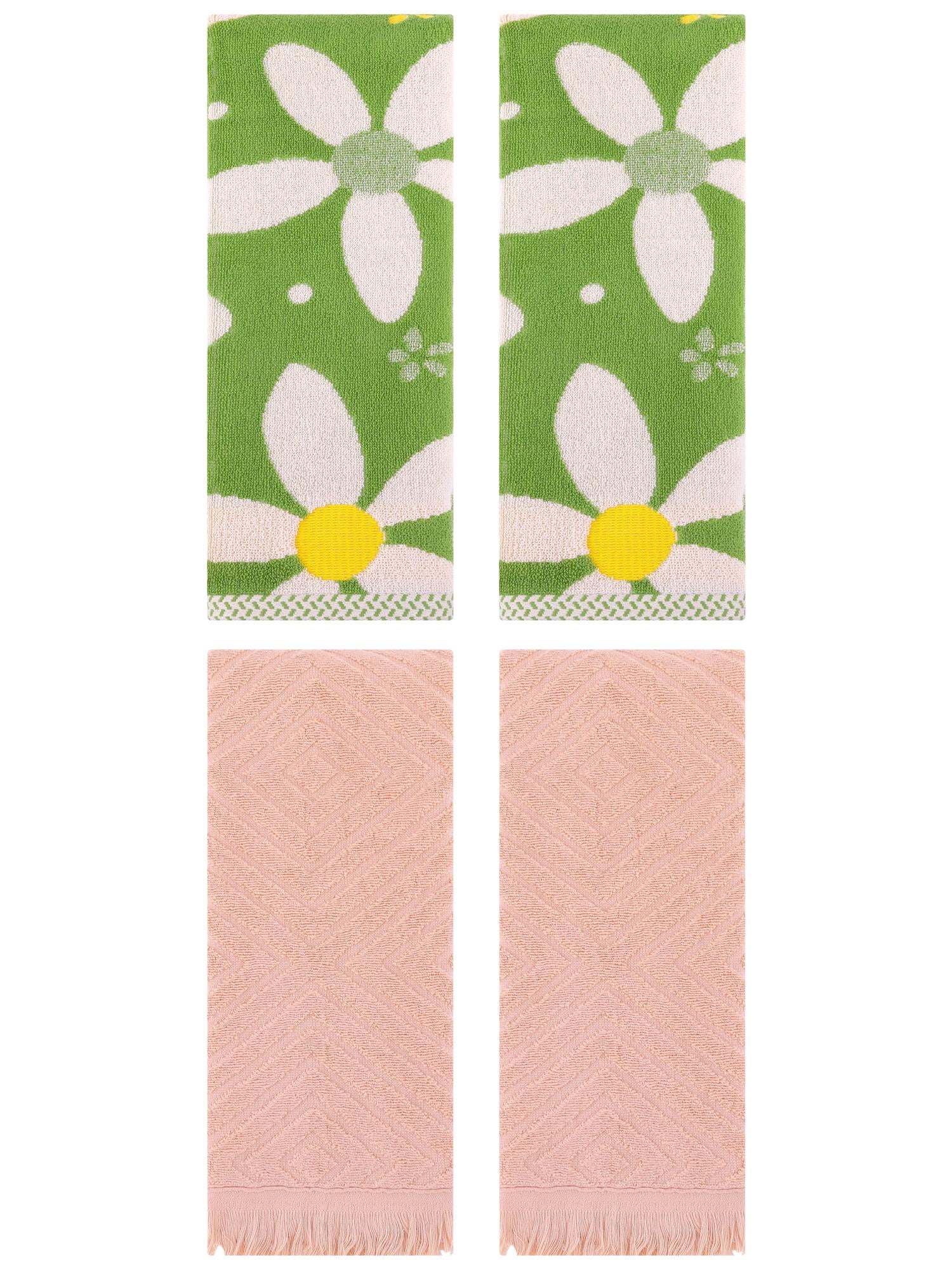 Unique Bargains 4 Pcs Soft Absorbent Bathroom Hand Towels 13 x 29 Inch Green/Orange