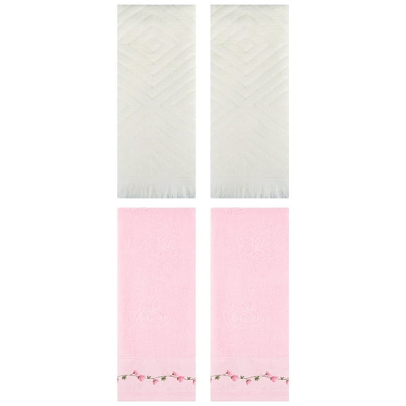 Unique Bargains 4 Pcs Soft Absorbent Hand Towels 13" x 29" Pink/Beige