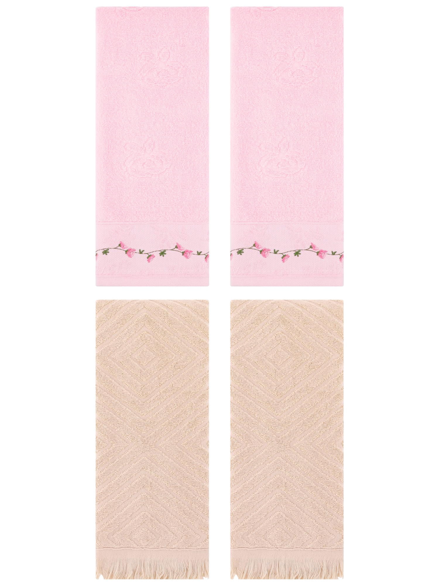 Unique Bargains 4 Pcs Soft Absorbent Hand Towels 13" x 29" Pink/Brown