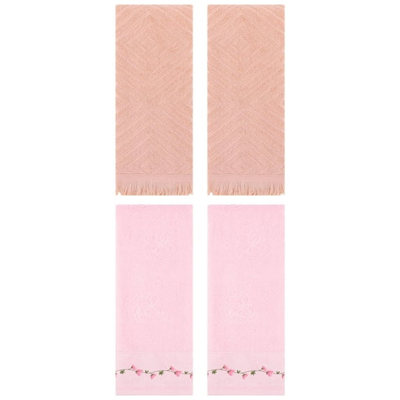 Unique Bargains 4 Pcs Soft Absorbent Hand Towels 13" x 29" Pink/Orange