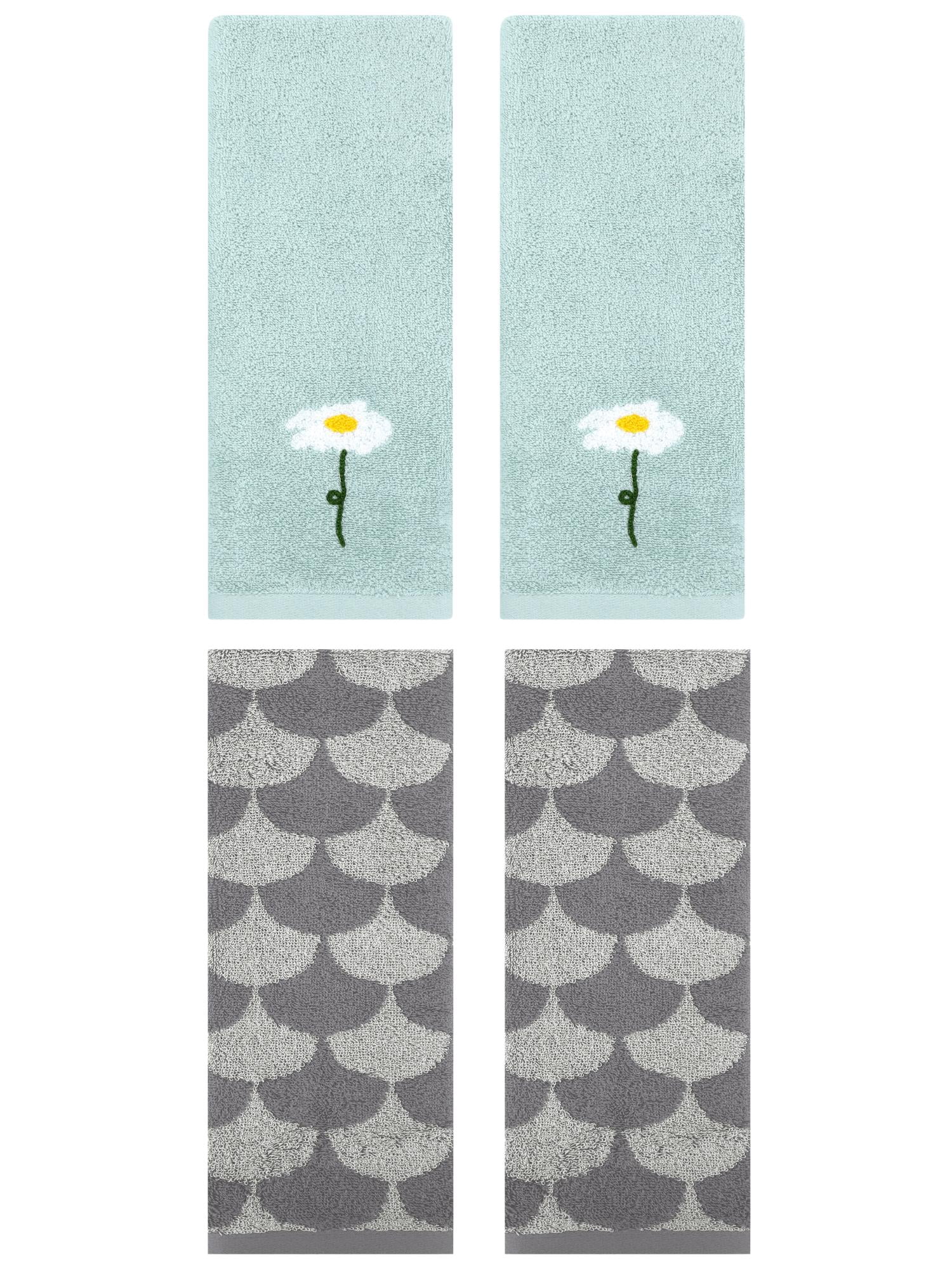 Unique Bargains 4 Pcs Soft Absorbent Hand Towels Blue/Grey 13" x 30"/13" x 29"