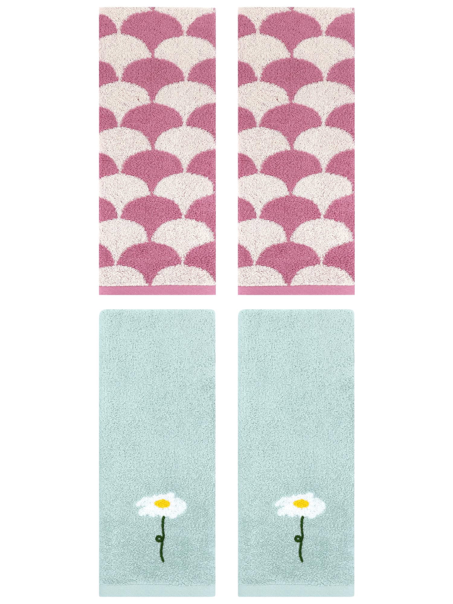 Unique Bargains 4 Pcs Soft Absorbent Hand Towels Blue/Pink 13" x 30"/13" x 29"