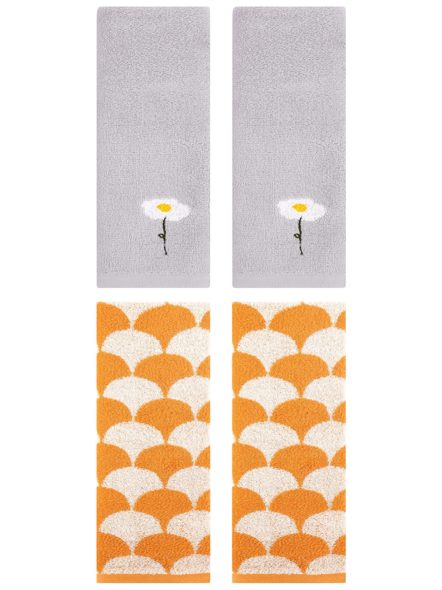 Unique Bargains 4 Pcs Soft Absorbent Hand Towels Grey/Orange 13" x 30"/13" x 29"