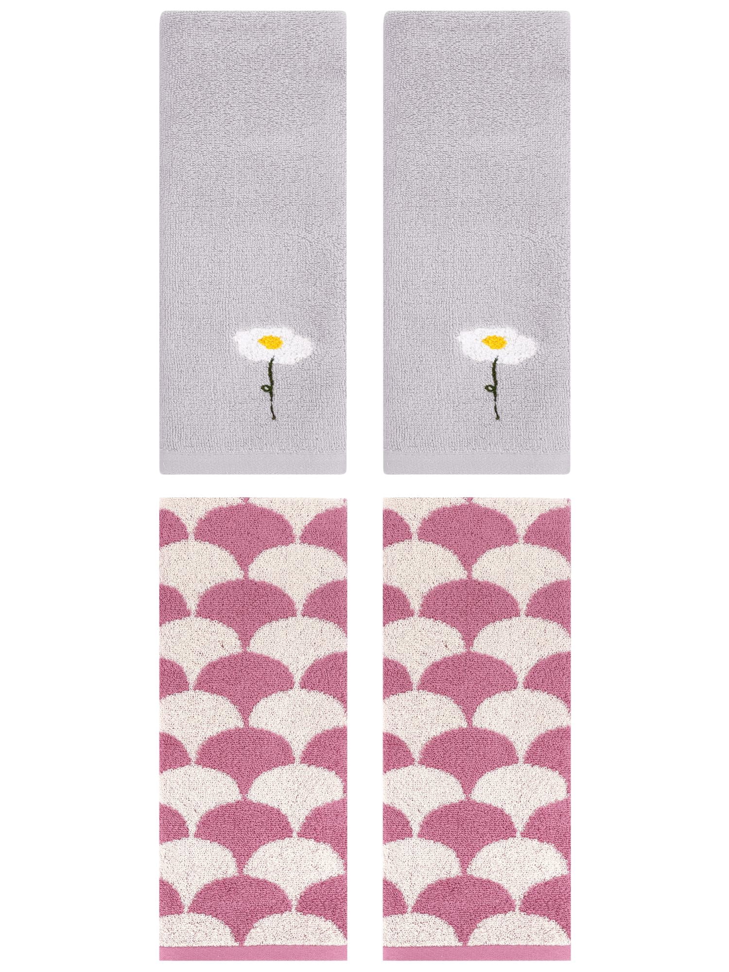 Unique Bargains 4 Pcs Soft Absorbent Hand Towels Grey/Pink 13" x 30"/13" x 29"