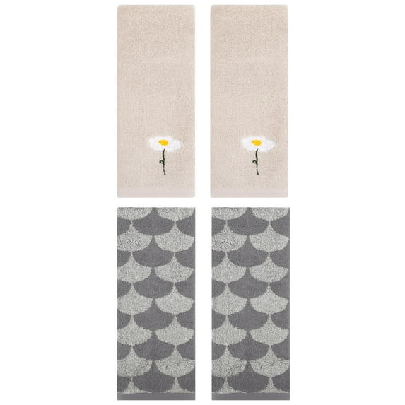 Unique Bargains 4 Pcs Soft Absorbent Hand Towels Light Brown/Grey 13" x 30"/13" x 29"