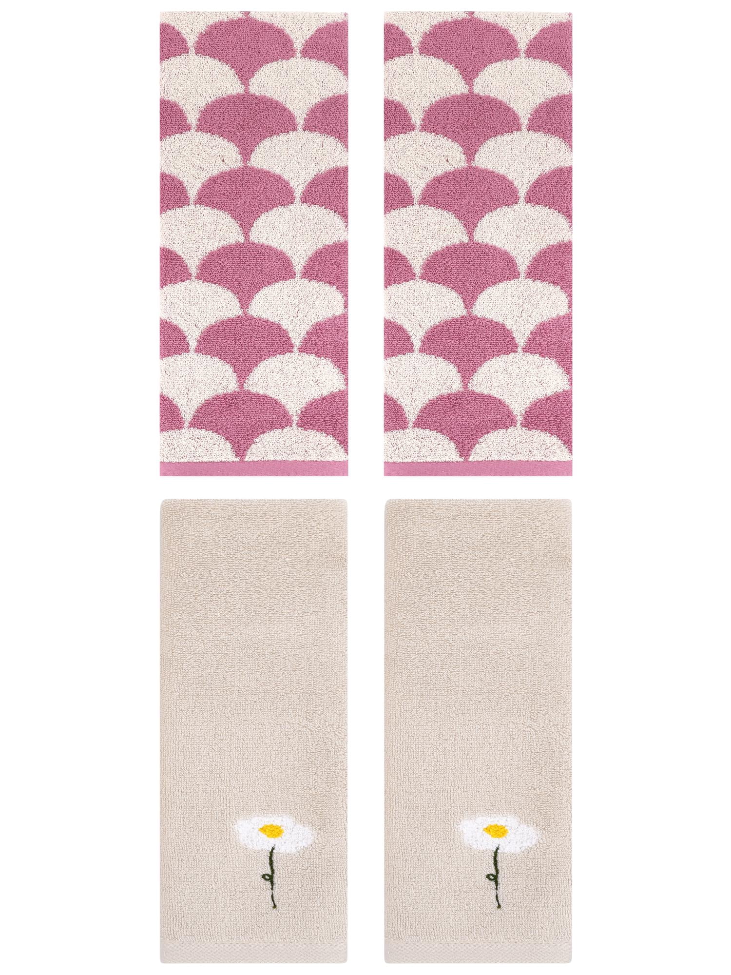 Unique Bargains 4 Pcs Soft Absorbent Hand Towels Light Brown/Pink 13" x 30"/13" x 29"