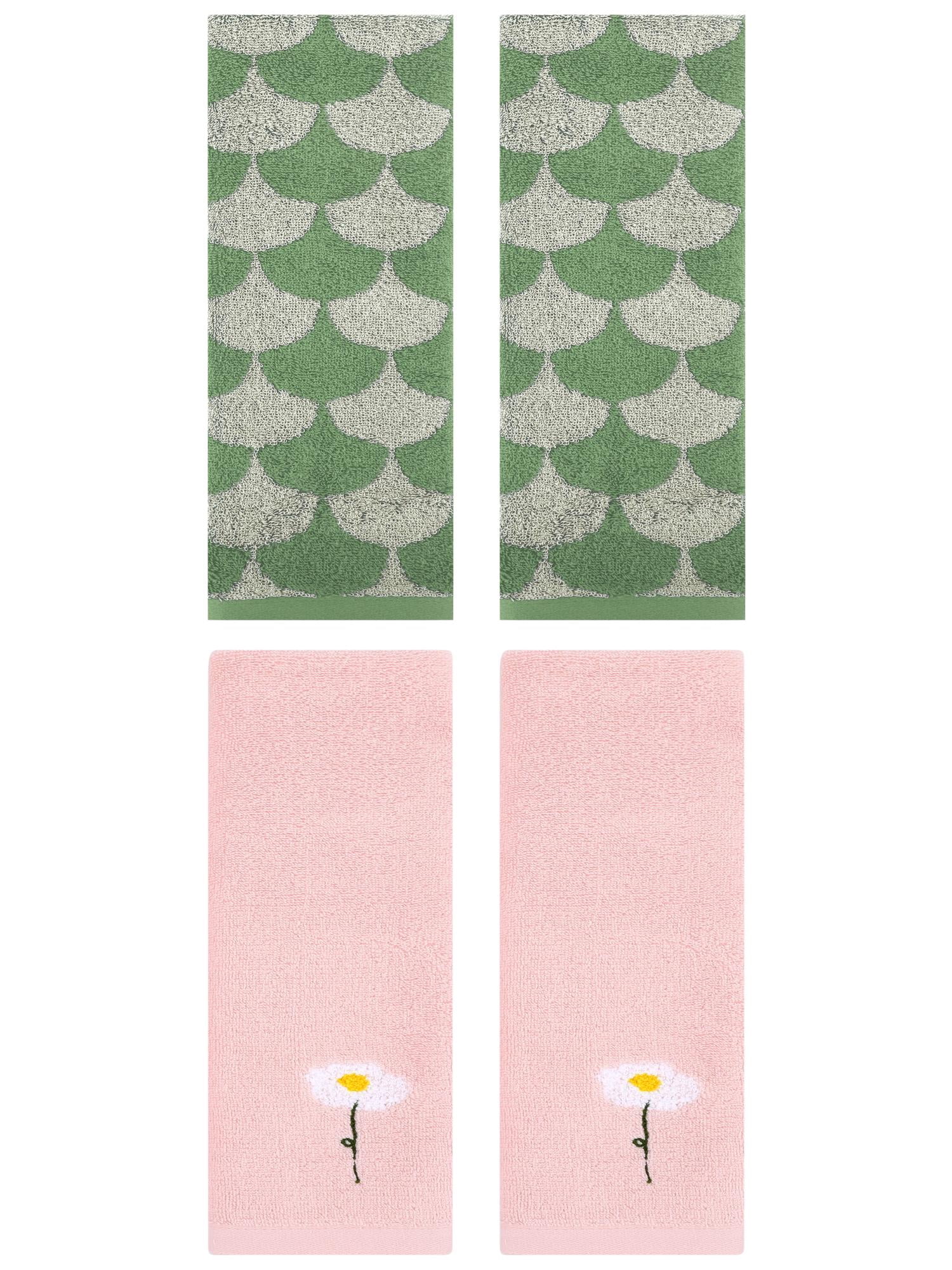 Unique Bargains 4 Pcs Soft Absorbent Hand Towels Pink/Green 13" x 30"/13" x 29"