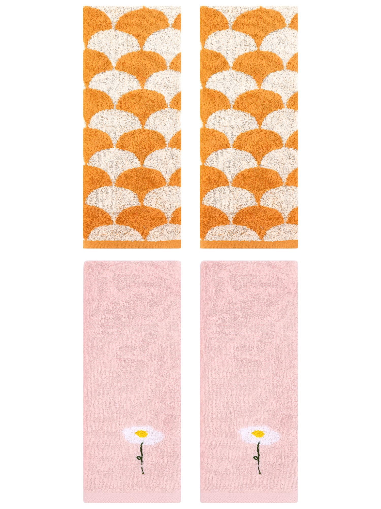 Unique Bargains 4 Pcs Soft Absorbent Hand Towels Pink/Orange 13" x 30"/13" x 29"