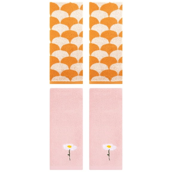 Unique Bargains 4 Pcs Soft Absorbent Hand Towels Pink/Orange 13" x 30"/13" x 29"