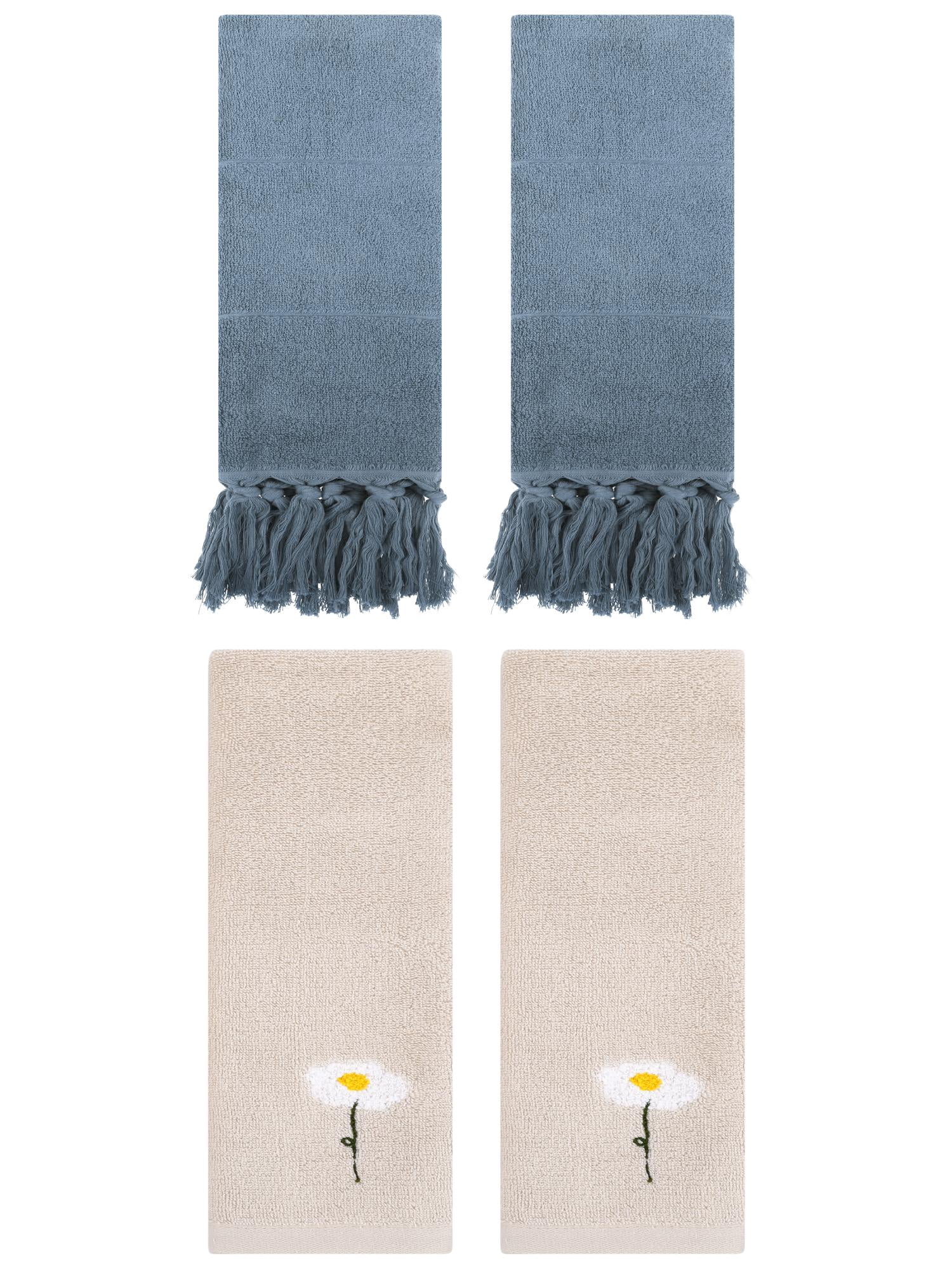 Unique Bargains 4 Pcs Soft Bath Towel Set Blue/Light Brown 14" x 30"/13" x 30"