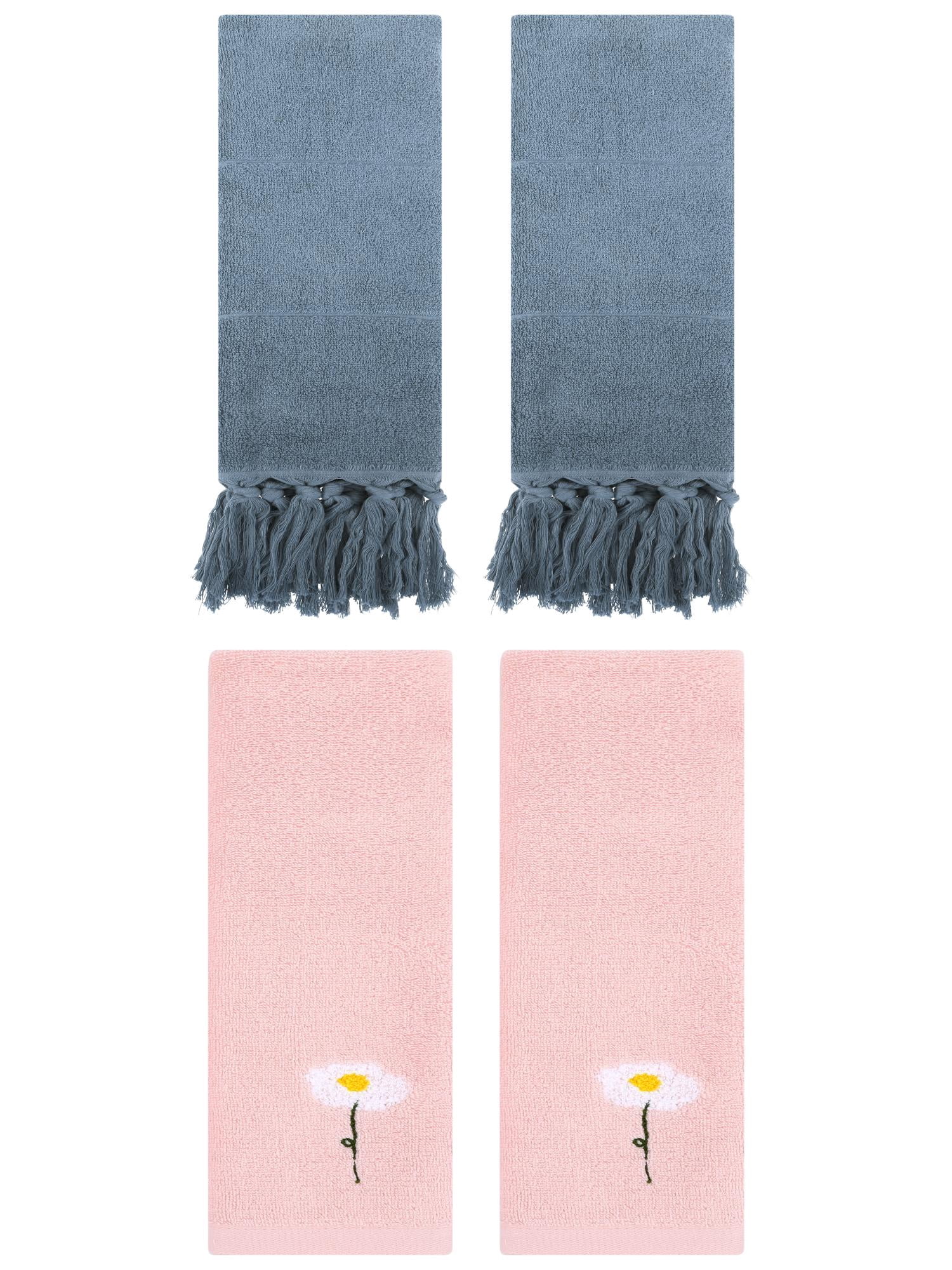 Unique Bargains 4 Pcs Soft Bath Towel Set Blue/Pink 14" x 30"/13" x 30"