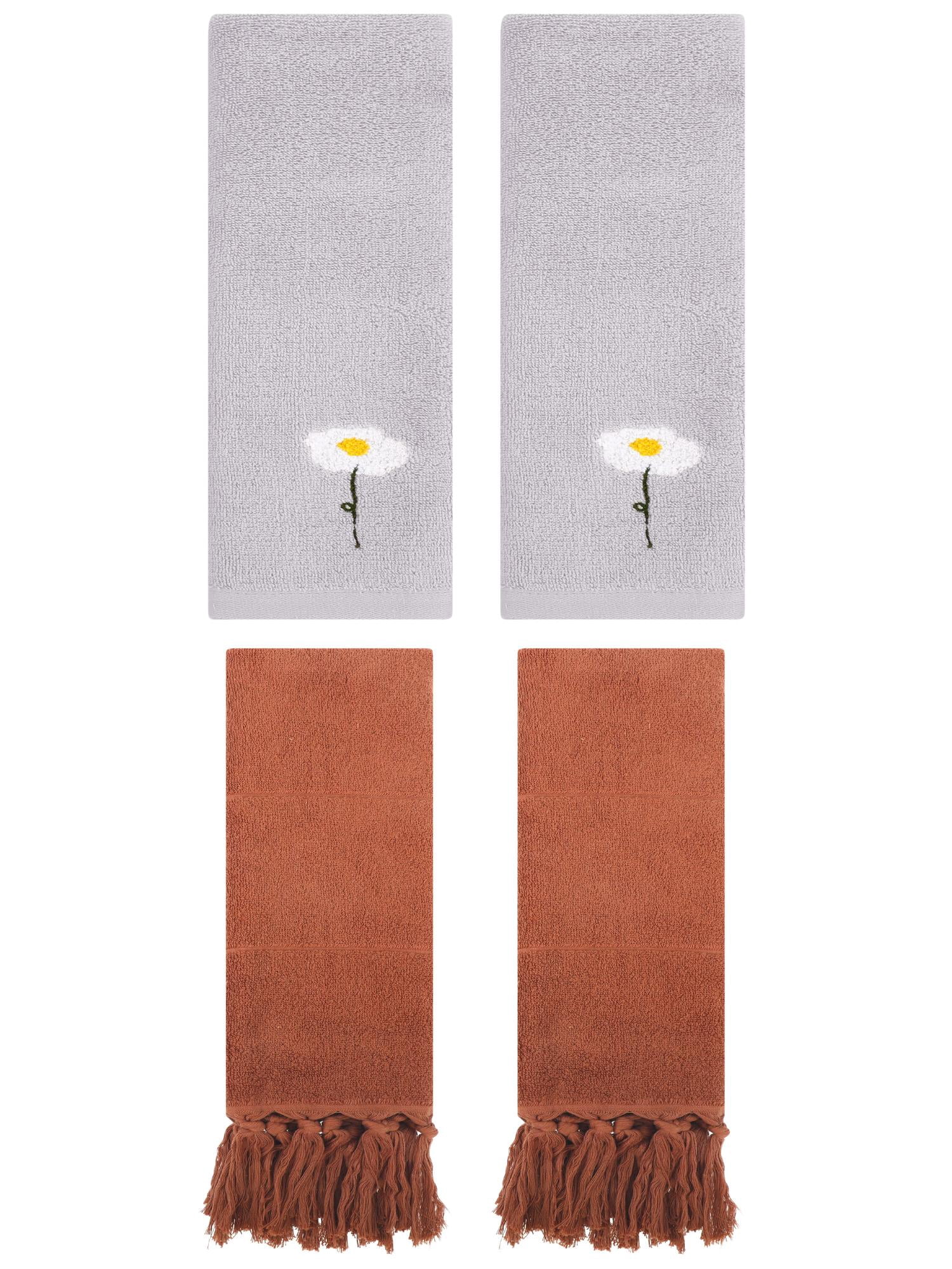 Unique Bargains 4 Pcs Soft Bath Towel Set Brown/Grey 14" x 30"/13" x 30"