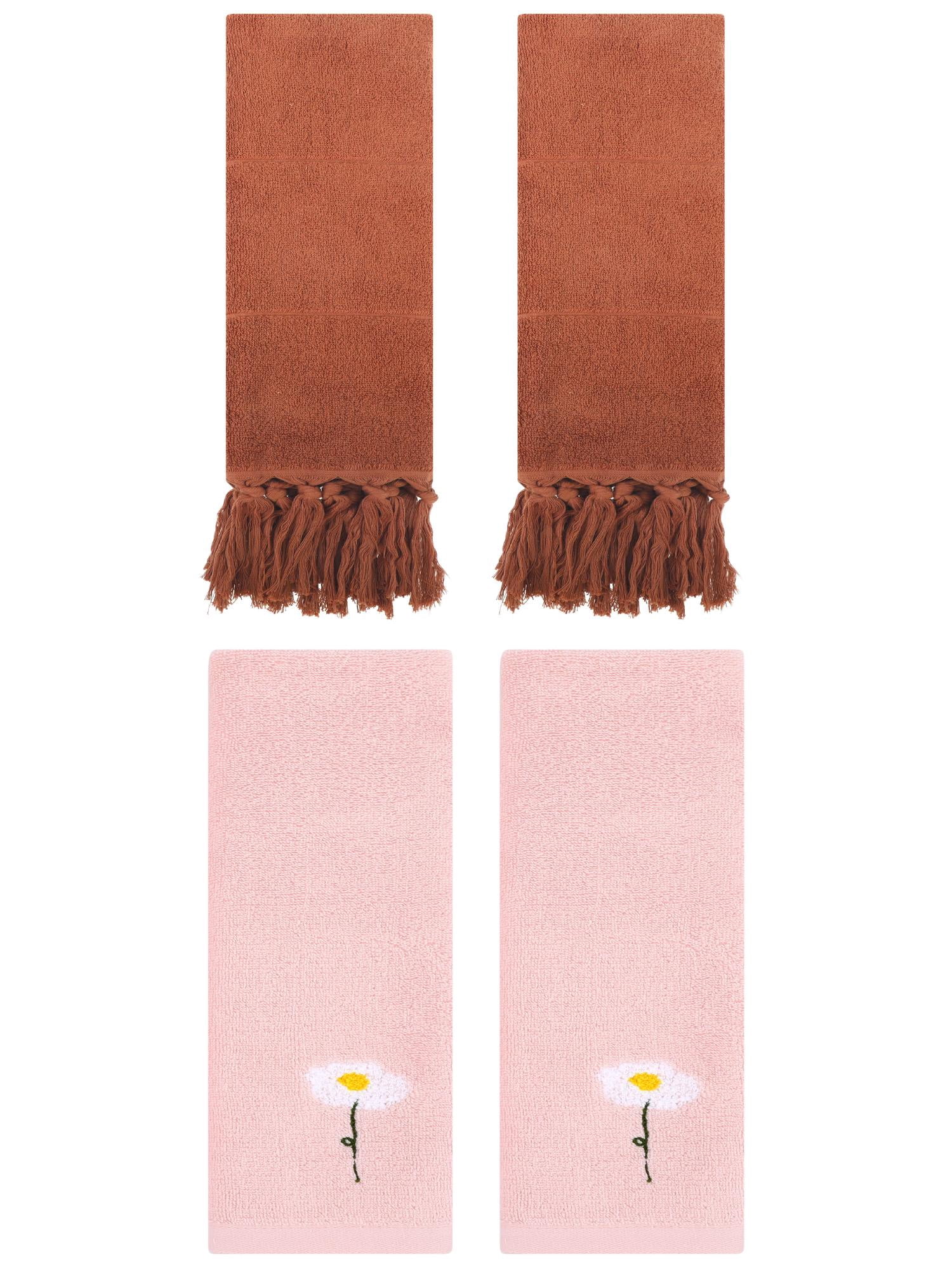 Unique Bargains 4 Pcs Soft Bath Towel Set Brown/Pink 14" x 30"/13" x 30"