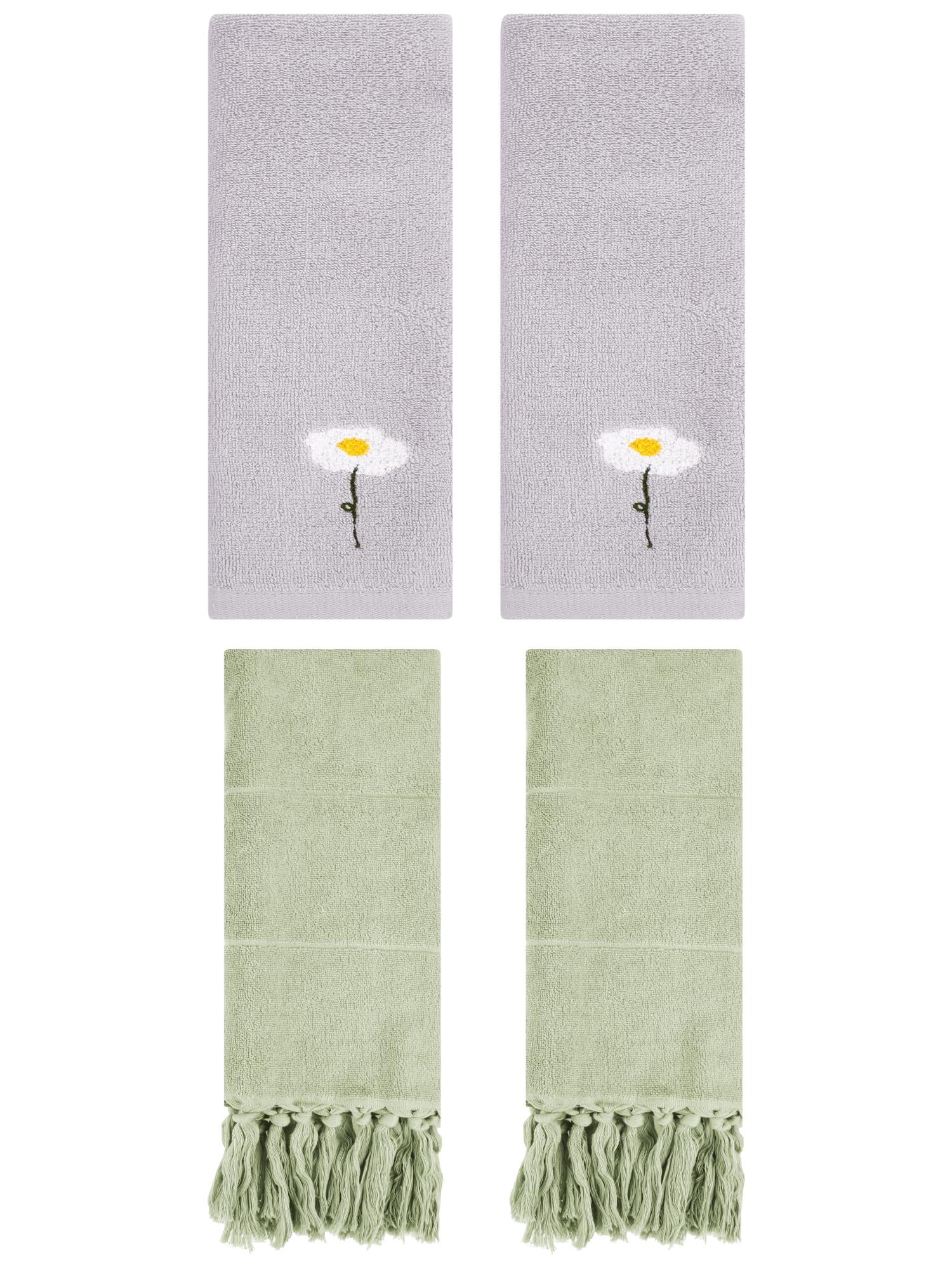 Unique Bargains 4 Pcs Soft Bath Towel Set Green/Grey 14" x 30"/13" x 30"