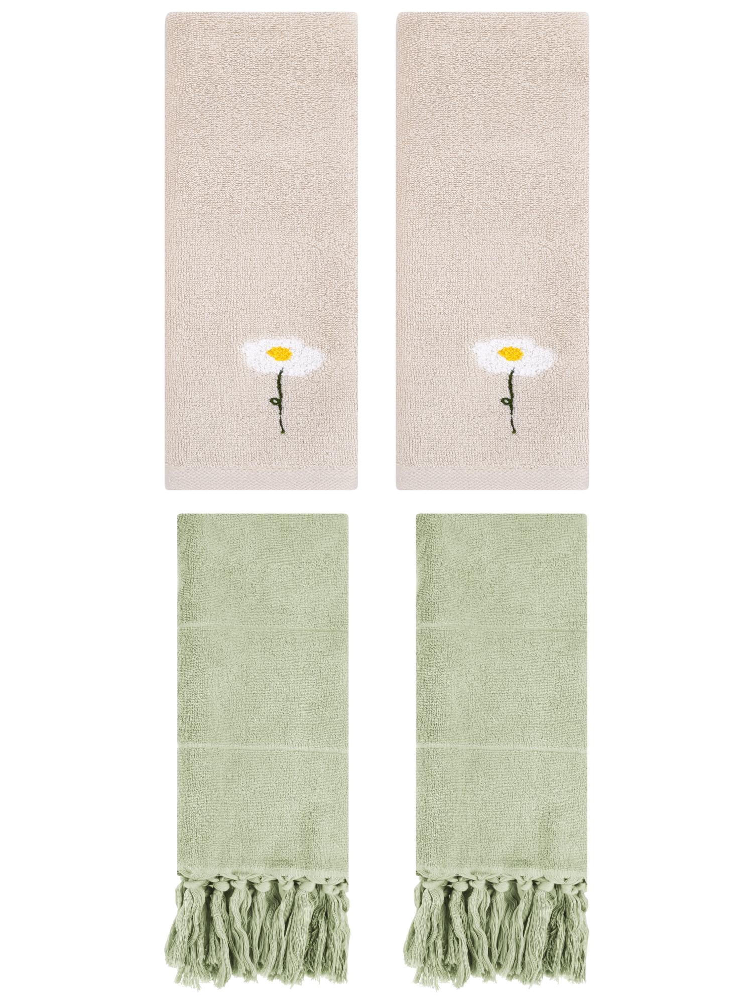 Unique Bargains 4 Pcs Soft Bath Towel Set Green/Light Brown 14" x 30"/13" x 30"
