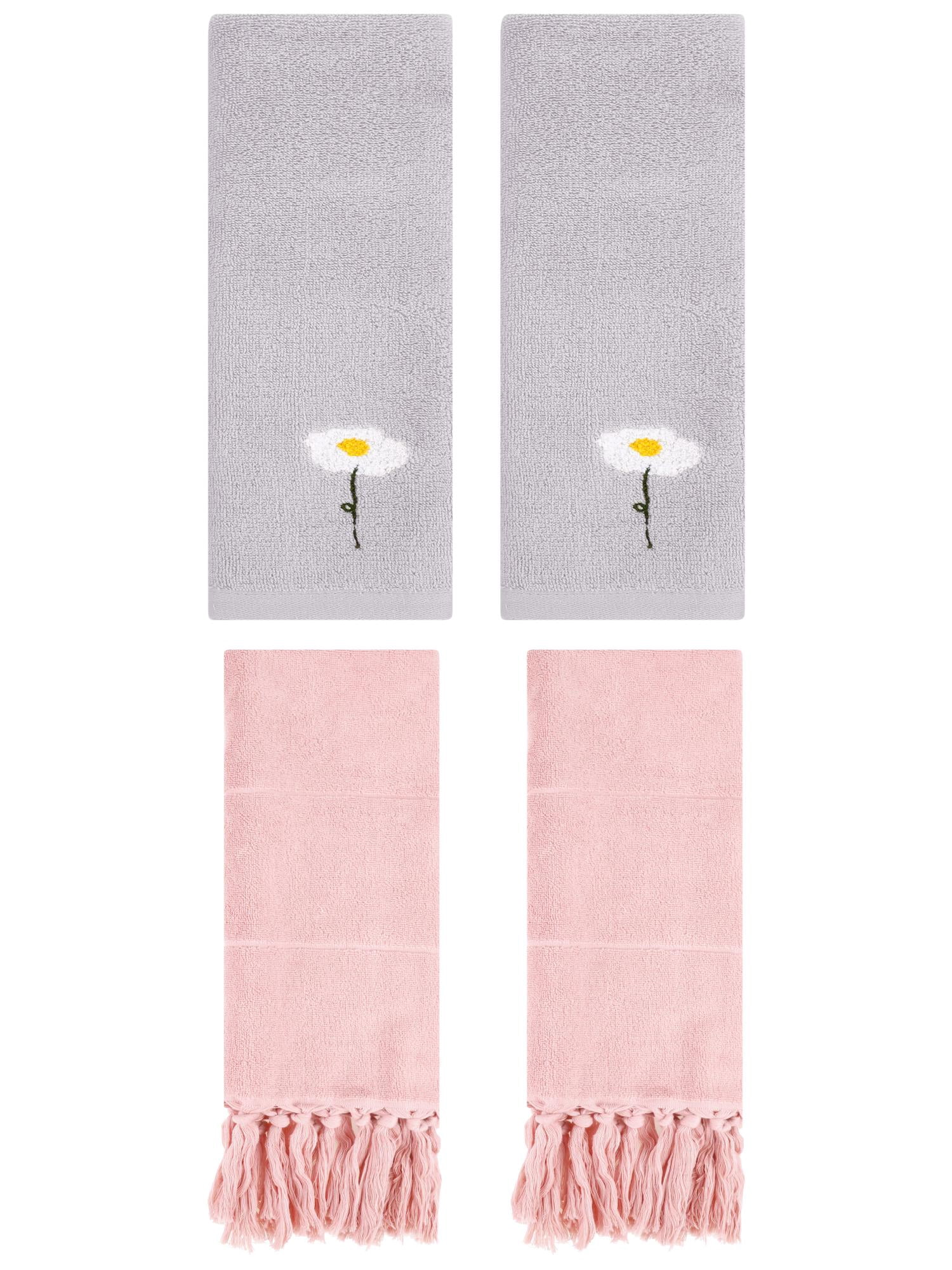 Unique Bargains 4 Pcs Soft Bath Towel Set Pink/Grey 14" x 30"/13" x 30"