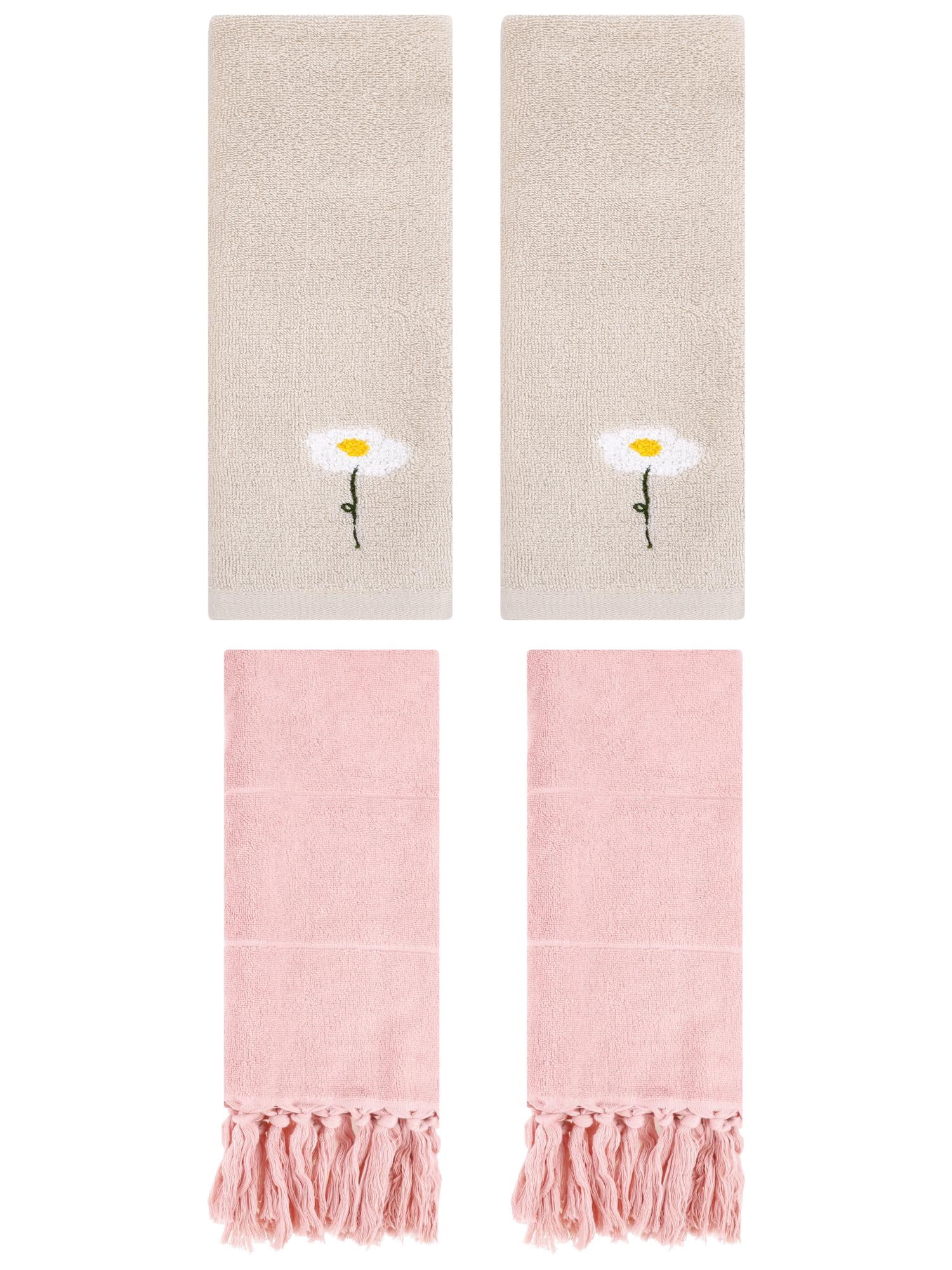 Unique Bargains 4 Pcs Soft Bath Towel Set Pink/Light Brown 14" x 30"/13" x 30"