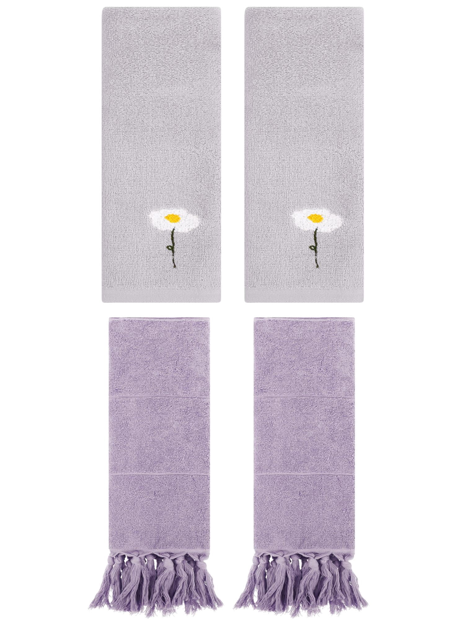 Unique Bargains 4 Pcs Soft Bath Towel Set Purple/Grey 14" x 30"/13" x 30"