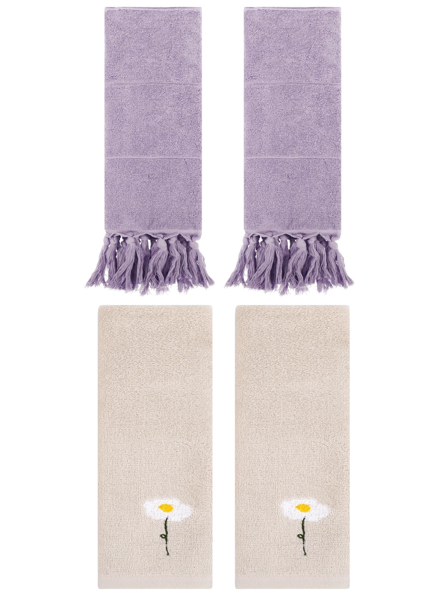 Unique Bargains 4 Pcs Soft Bath Towel Set Purple/Light Brown 14" x 30"/13" x 30"