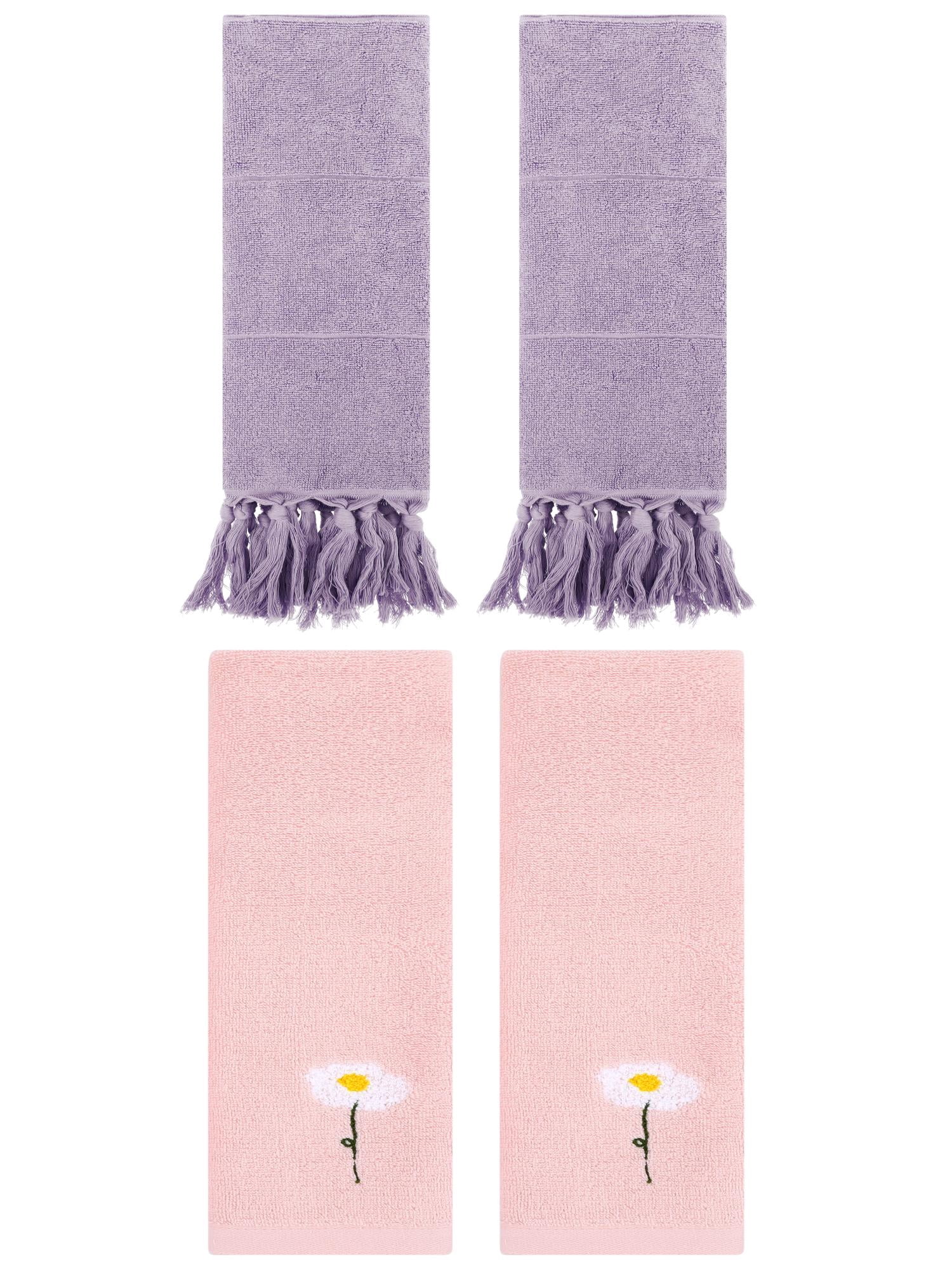 Unique Bargains 4 Pcs Soft Bath Towel Set Purple/Pink 14" x 30"/13" x 30"