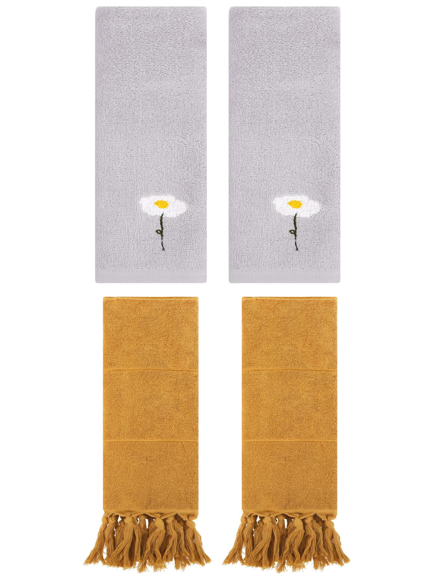 Unique Bargains 4 Pcs Soft Bath Towel Set Yellow/Grey 14" x 30"/13" x 30"