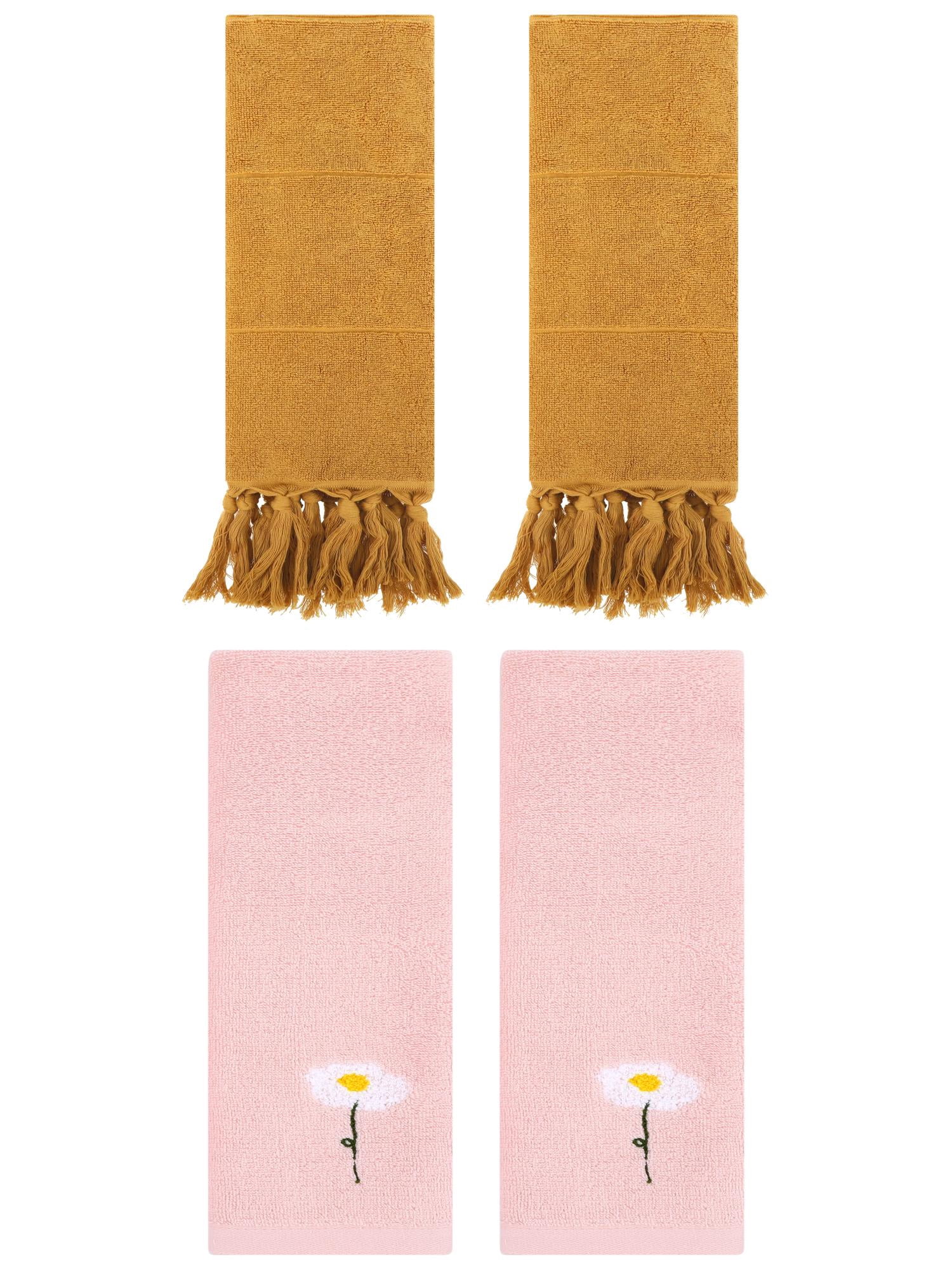 Unique Bargains 4 Pcs Soft Bath Towel Set Yellow/Pink 14" x 30"/13" x 30"