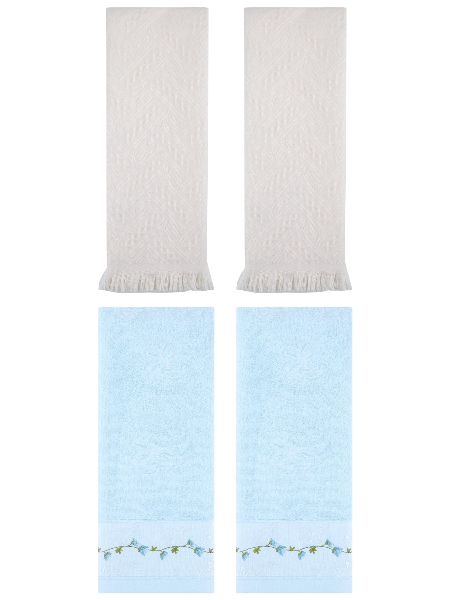 Unique Bargains 4 Pcs Soft Bathroom Hand Towels 13" x 29" Blue/Beige