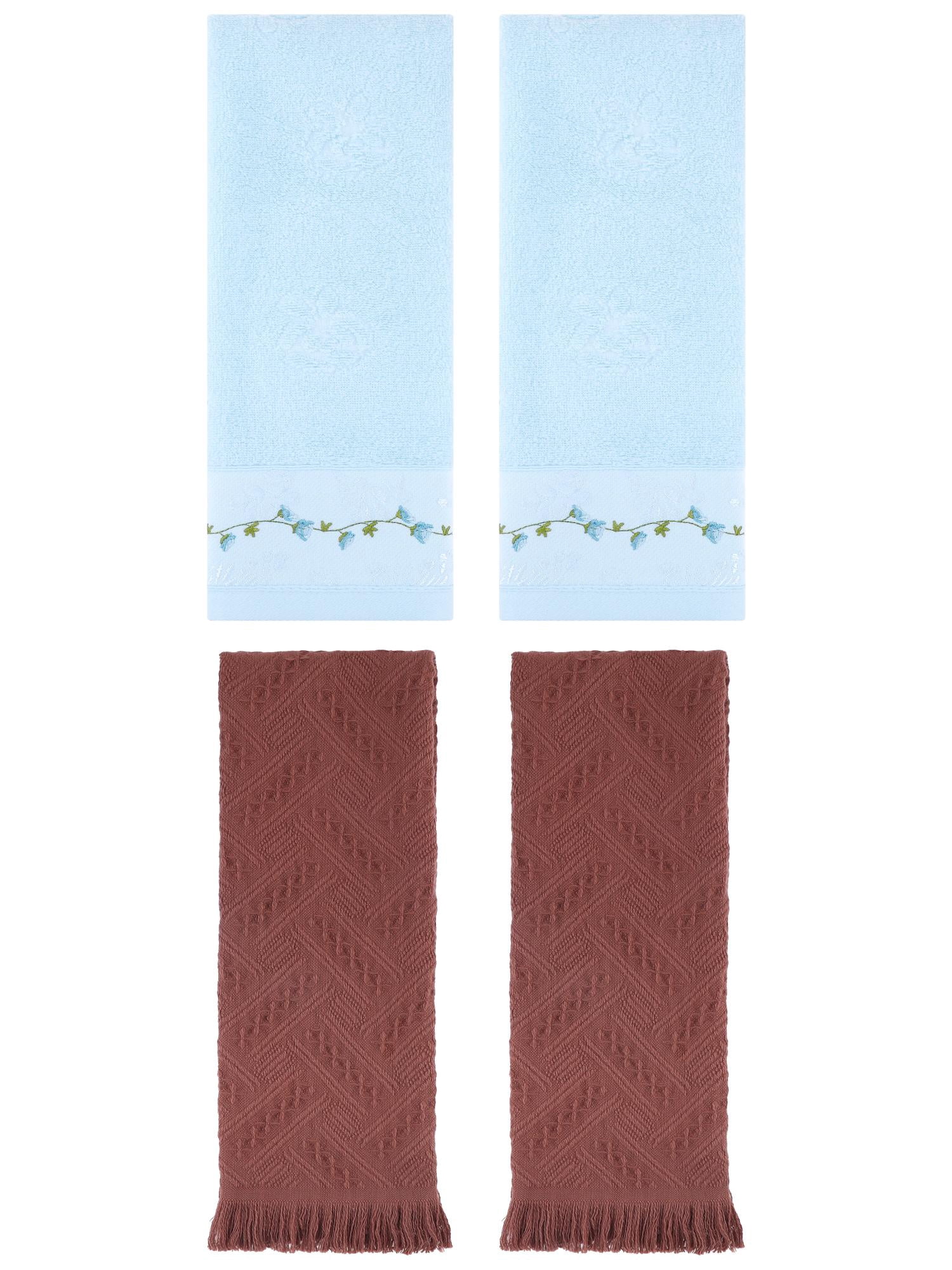 Unique Bargains 4 Pcs Soft Bathroom Hand Towels 13" x 29" Blue/Brown