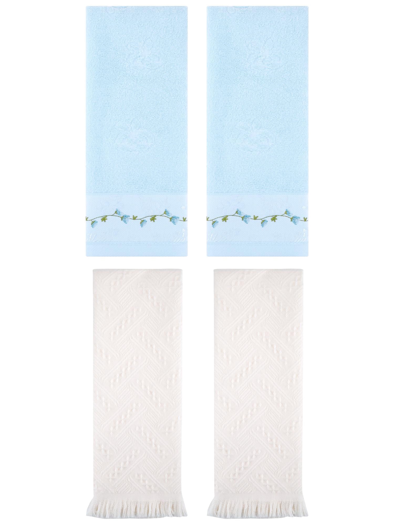 Unique Bargains 4 Pcs Soft Bathroom Hand Towels 13" x 29" Blue/White
