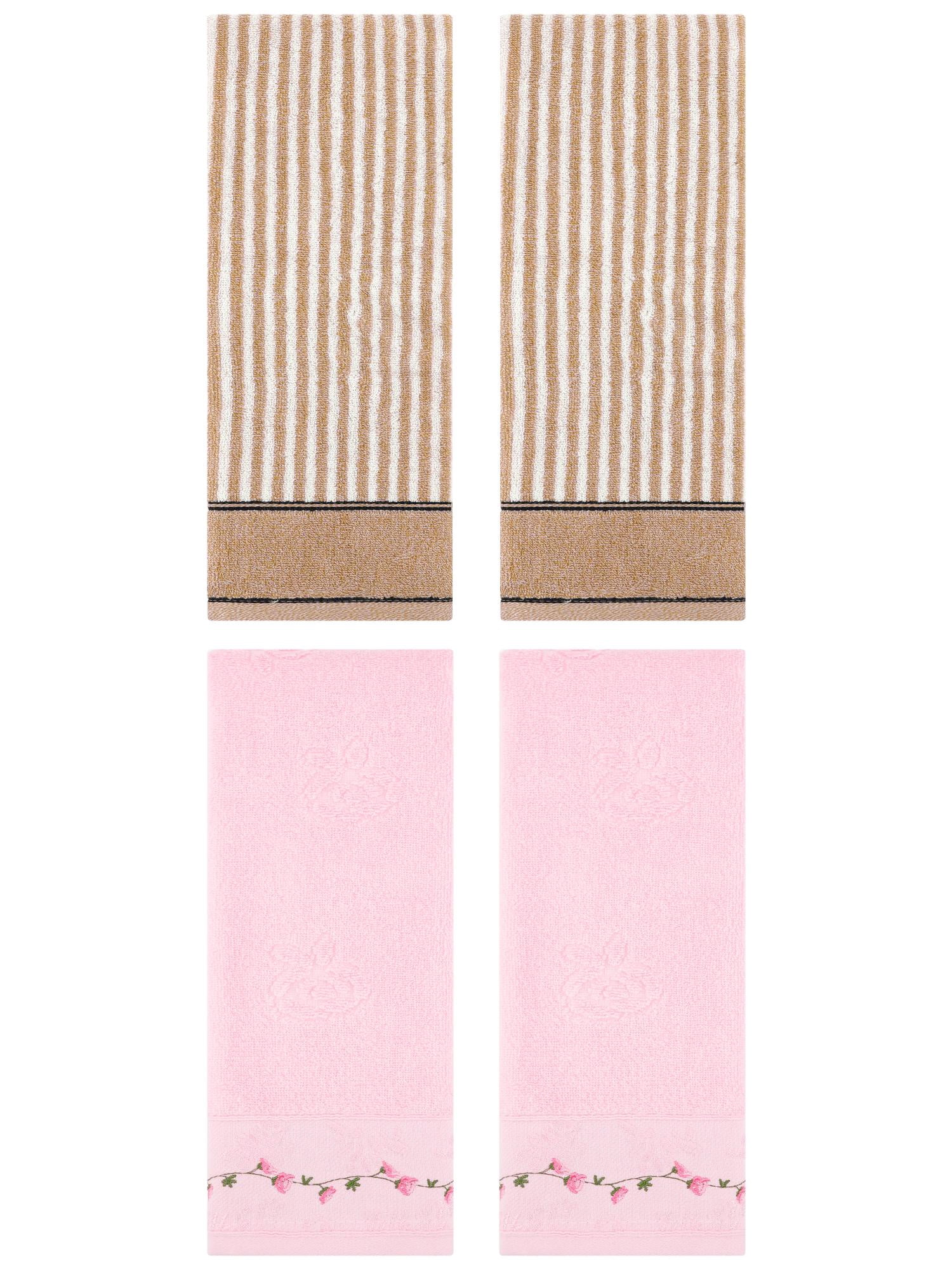 Unique Bargains 4 Pcs Soft Bathroom Hand Towels 13 x 29 Inch Brown/Pink