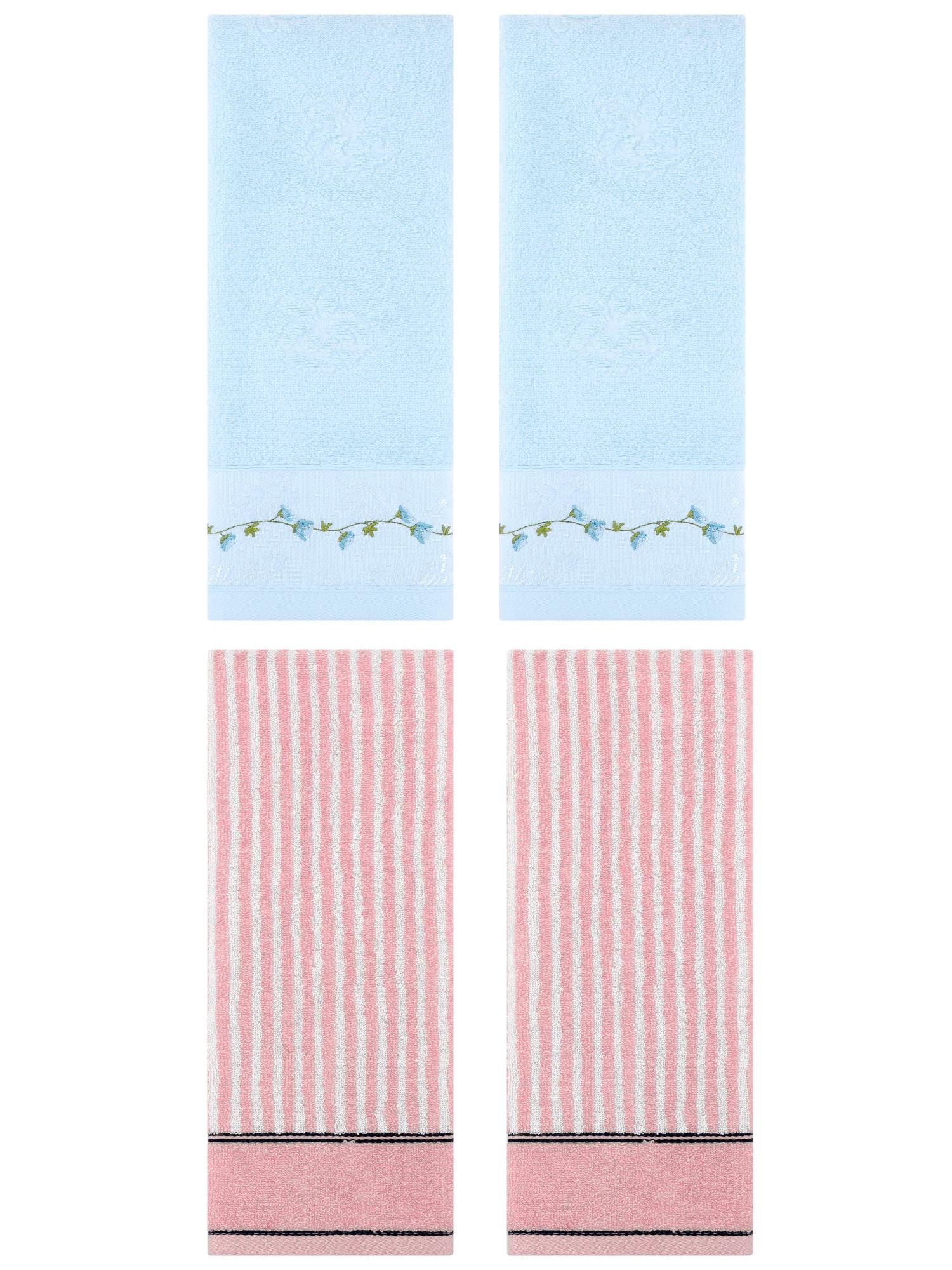 Unique Bargains 4 Pcs Soft Bathroom Hand Towels 13 x 29 Inch Pink/Blue