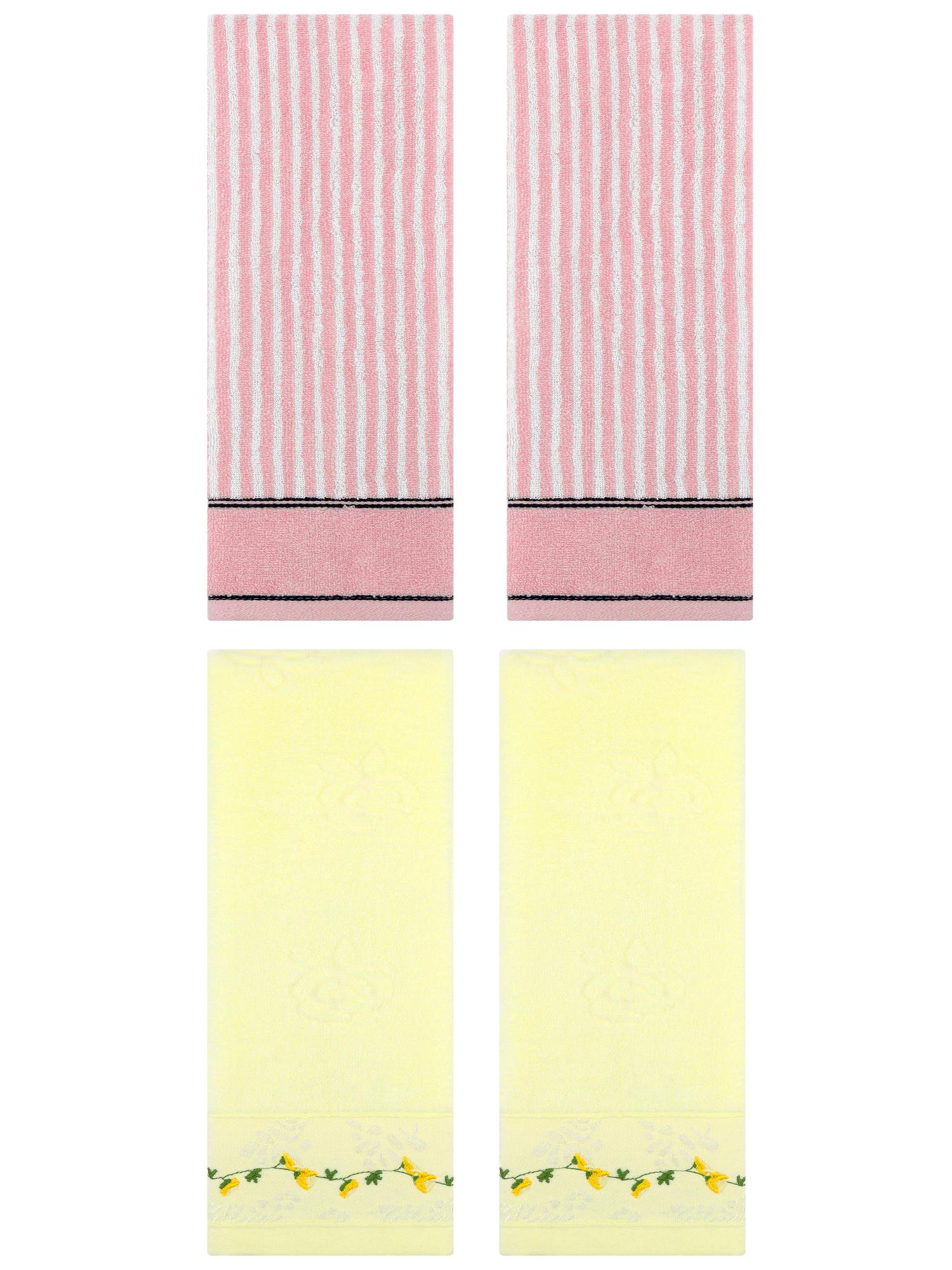Unique Bargains 4 Pcs Soft Bathroom Hand Towels 13 x 29 Inch Pink/Light Yellow