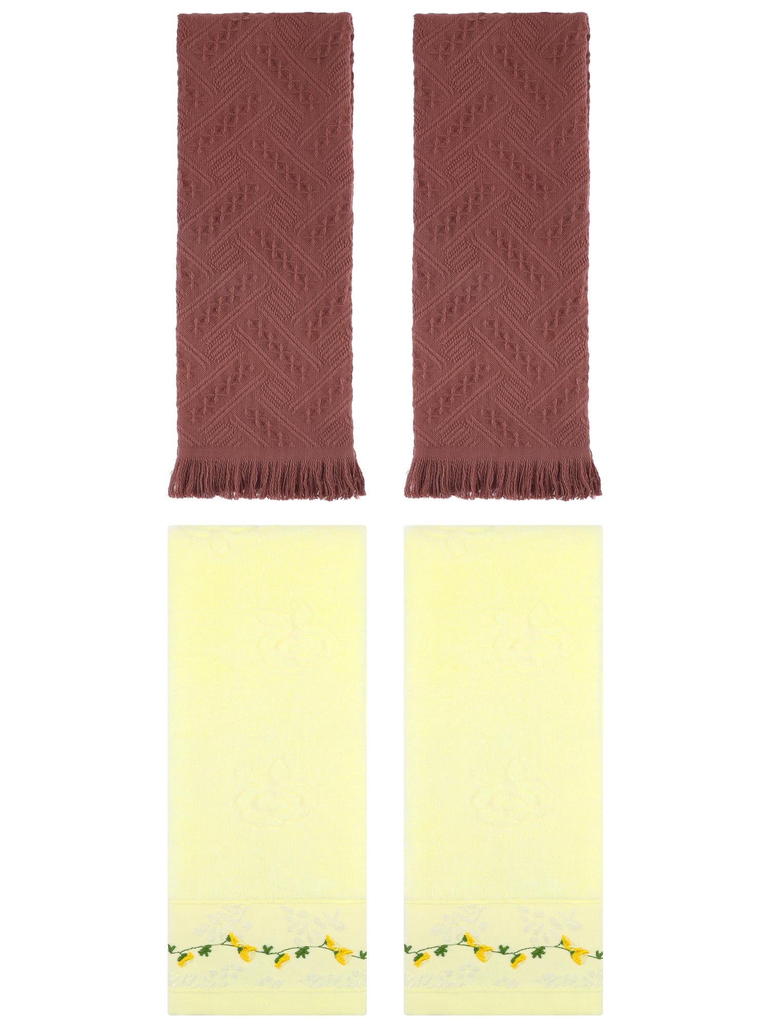Unique Bargains 4 Pcs Soft Bathroom Hand Towels 13" x 29" Light Yellow/Brown