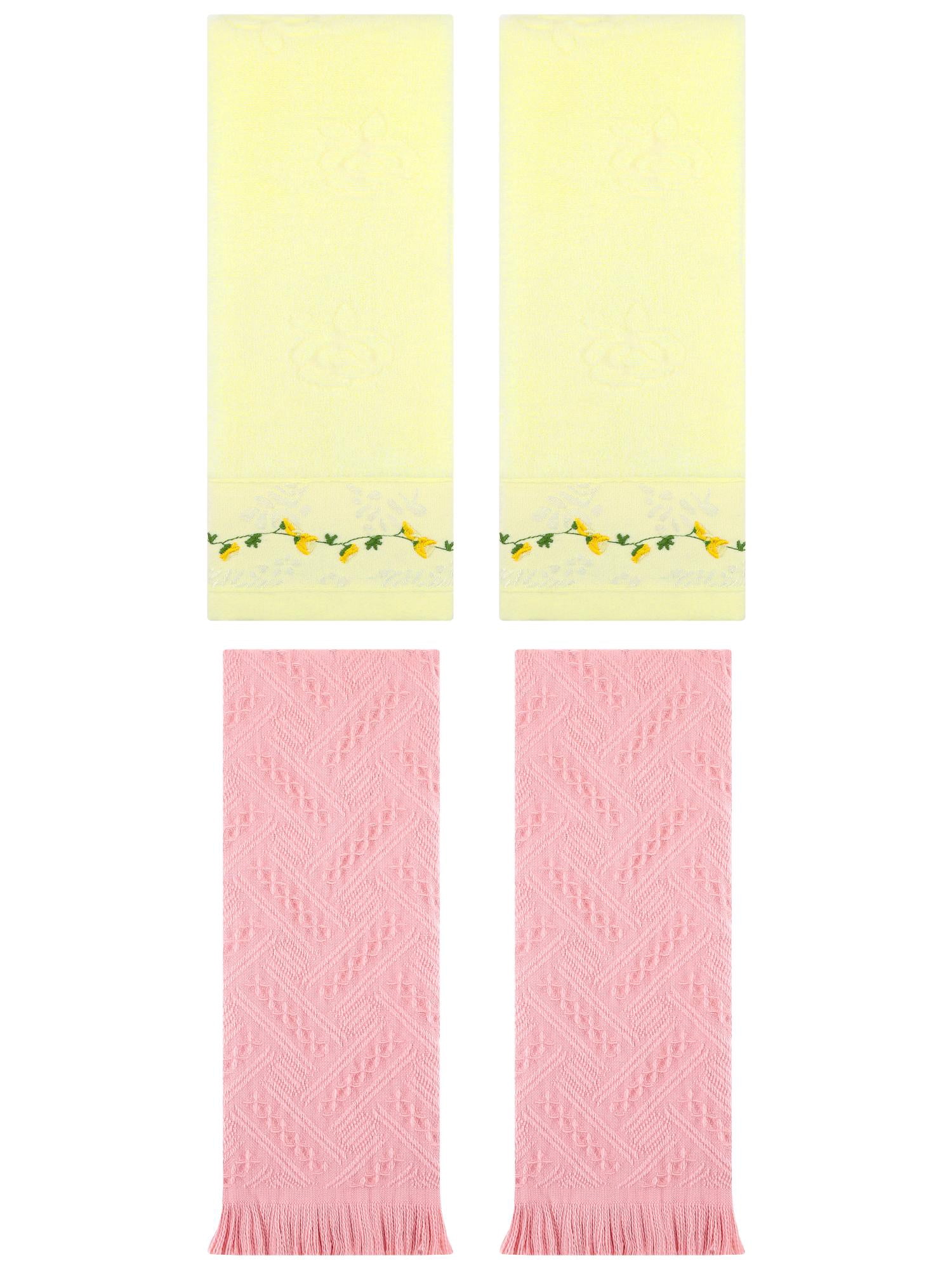 Unique Bargains 4 Pcs Soft Bathroom Hand Towels 13" x 29" Light Yellow/Pink