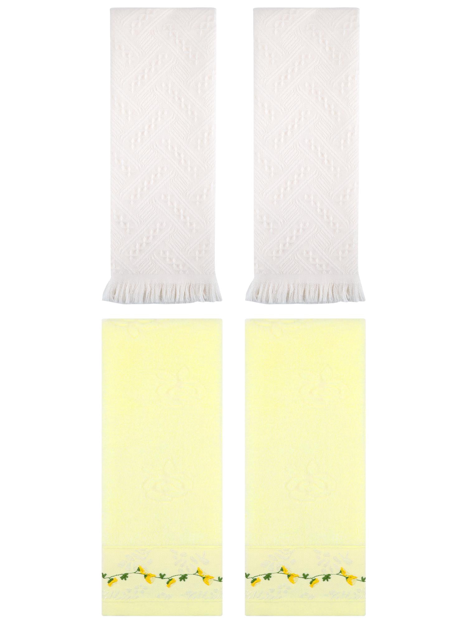 Unique Bargains 4 Pcs Soft Bathroom Hand Towels 13" x 29" Light Yellow/White