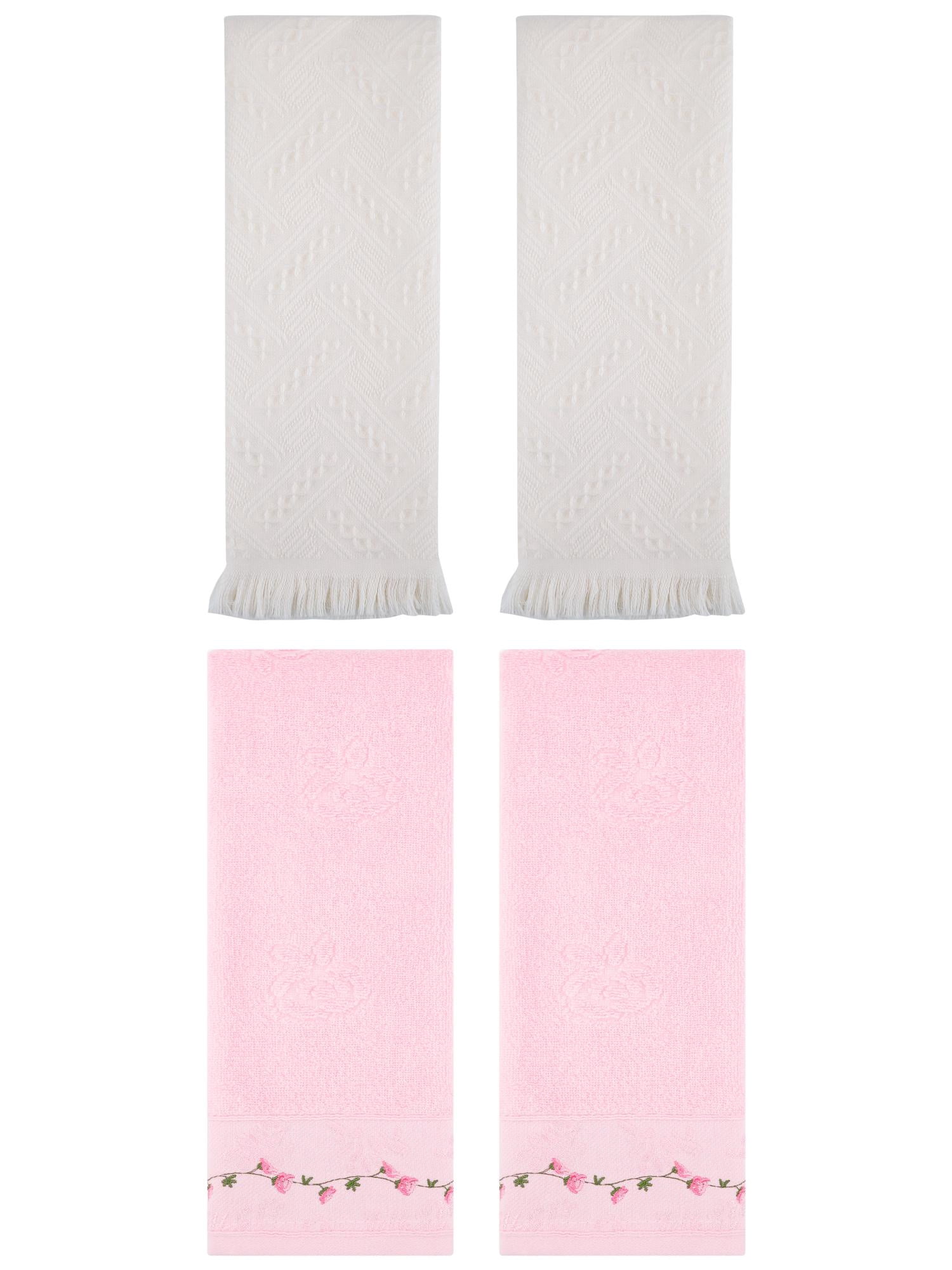 Unique Bargains 4 Pcs Soft Bathroom Hand Towels 13" x 29" Pink/Beige